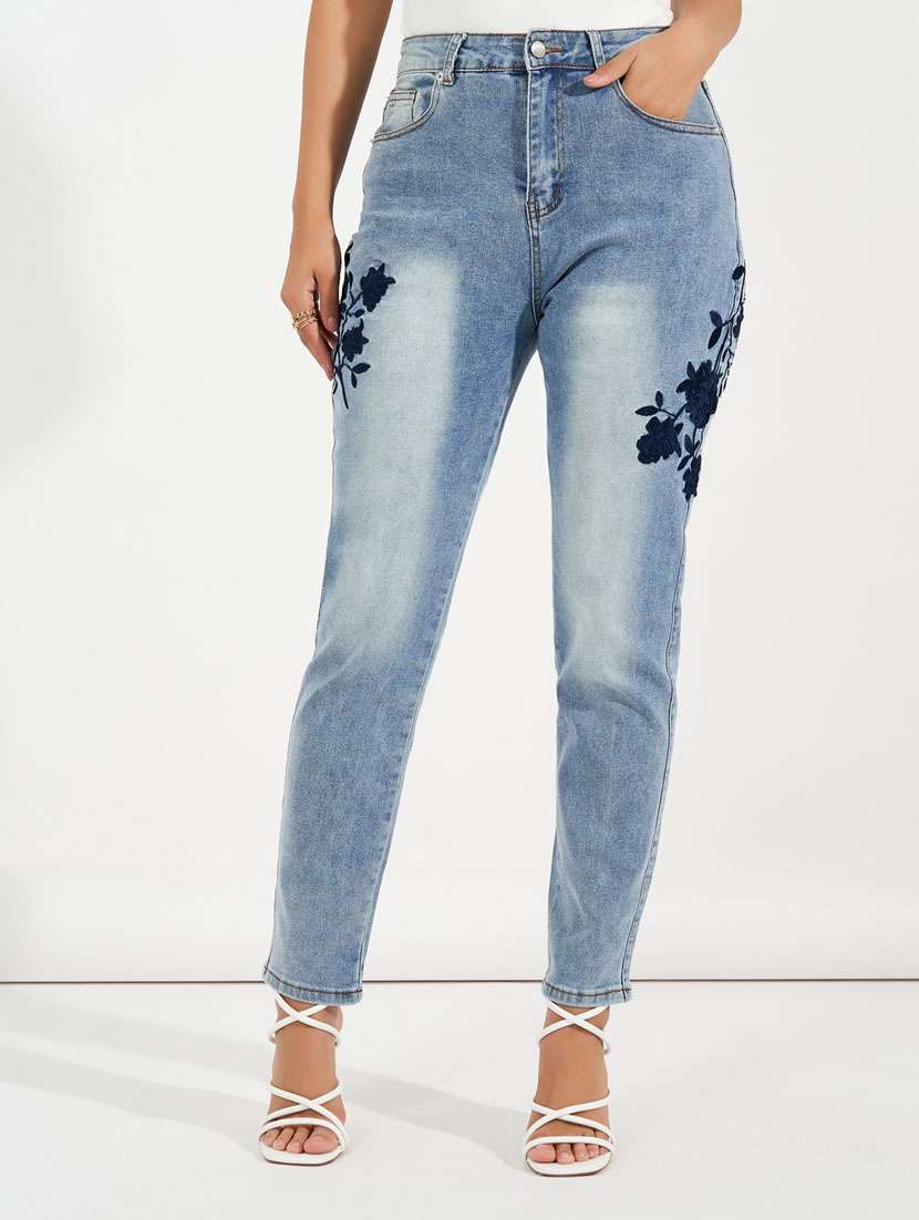 women embroidered high rise jeans