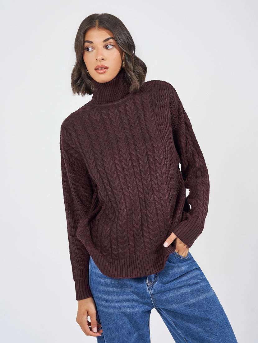 women purple self design long sleeve pullover - 21632068 -  Zoom Image - 0