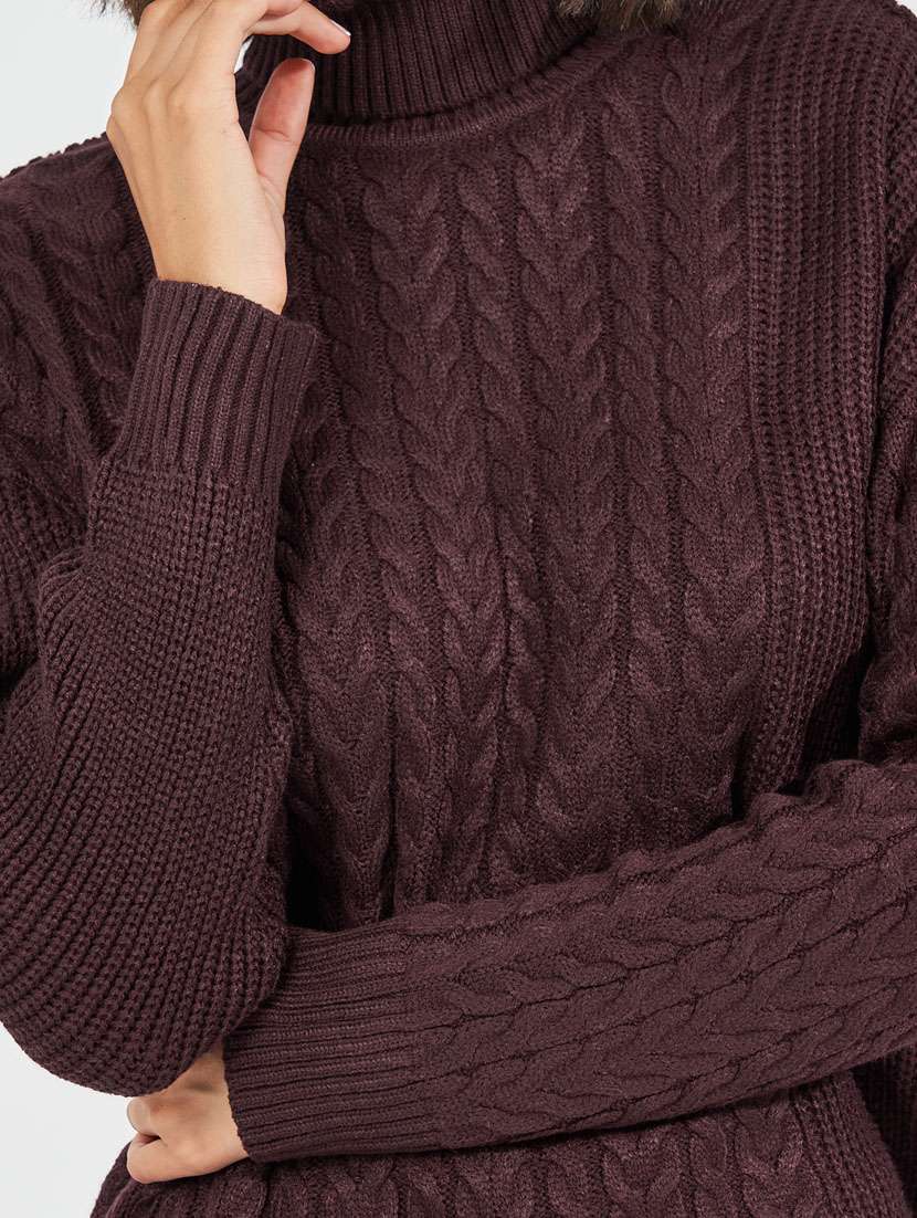 women purple self design long sleeve pullover - 21632068 -  Standard Image - 3