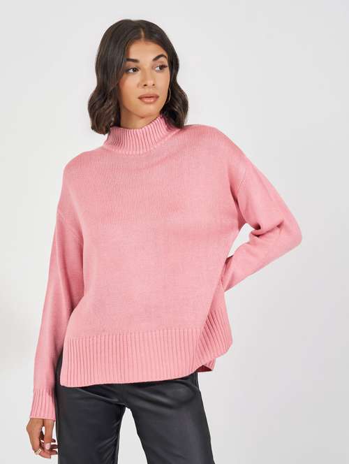 women pink self design long sleeve pullover - 21632072 -  Standard Image - 0