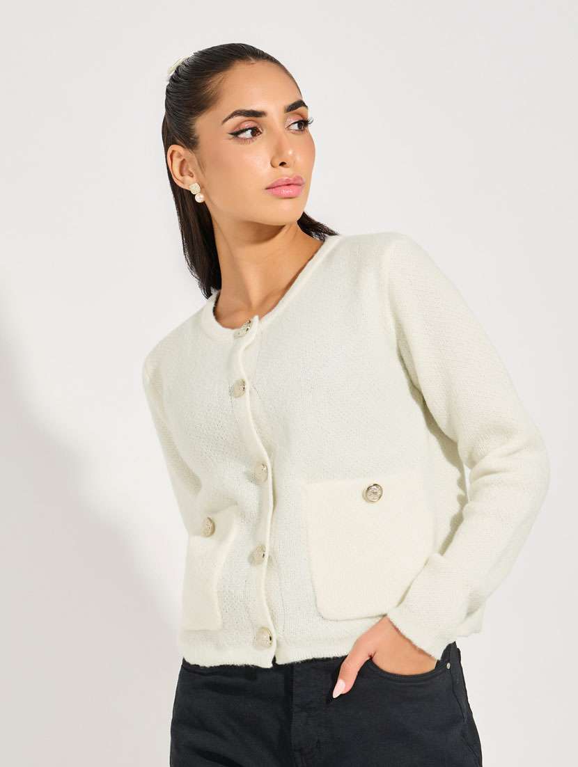 women off white self design long sleeve cardigan - 21632079 -  Zoom Image - 0