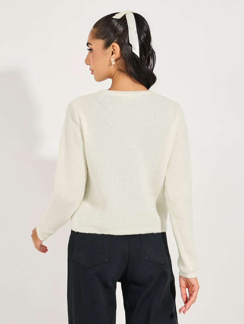 women off white self design long sleeve cardigan - 21632079 -  Standard Image - 3