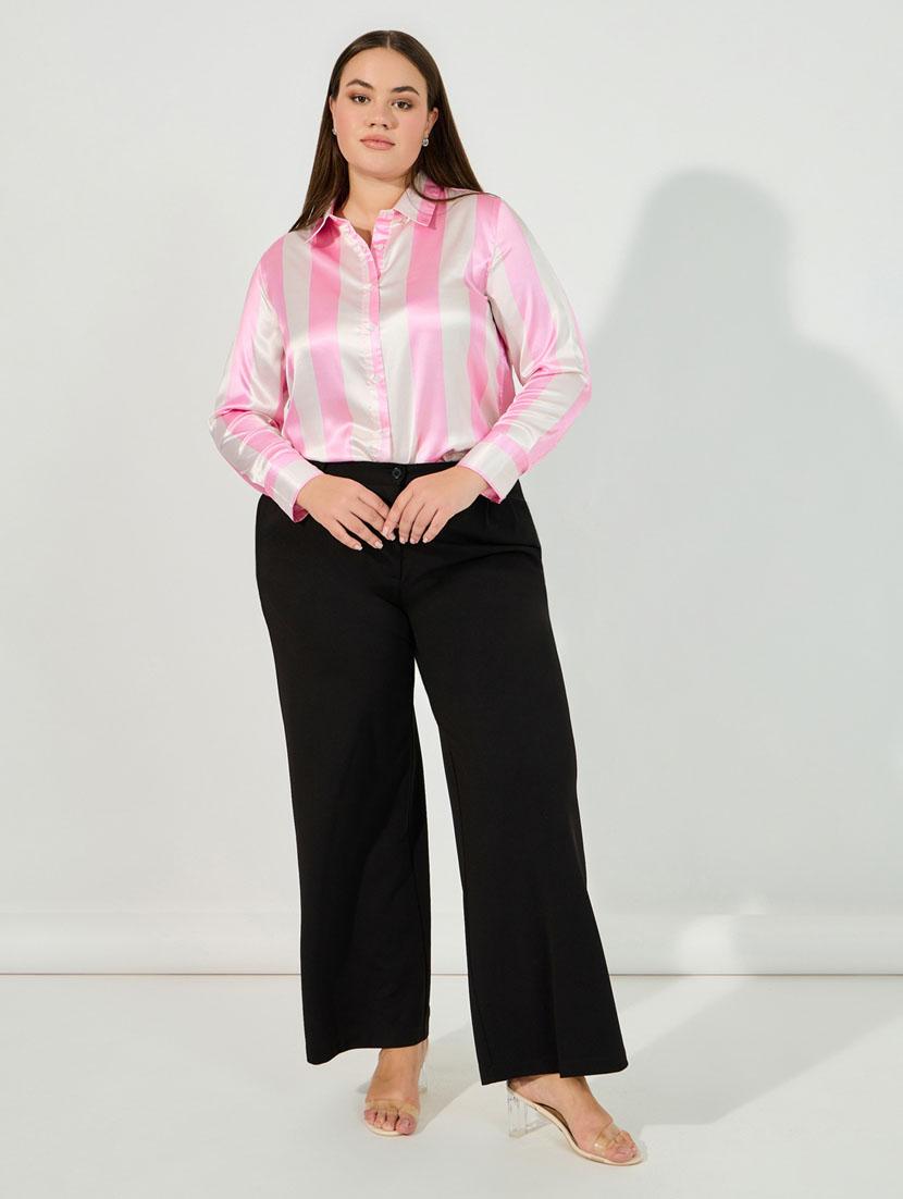 women pink stripes long sleeve regular shirt - 21632081 - Standard Image - 3