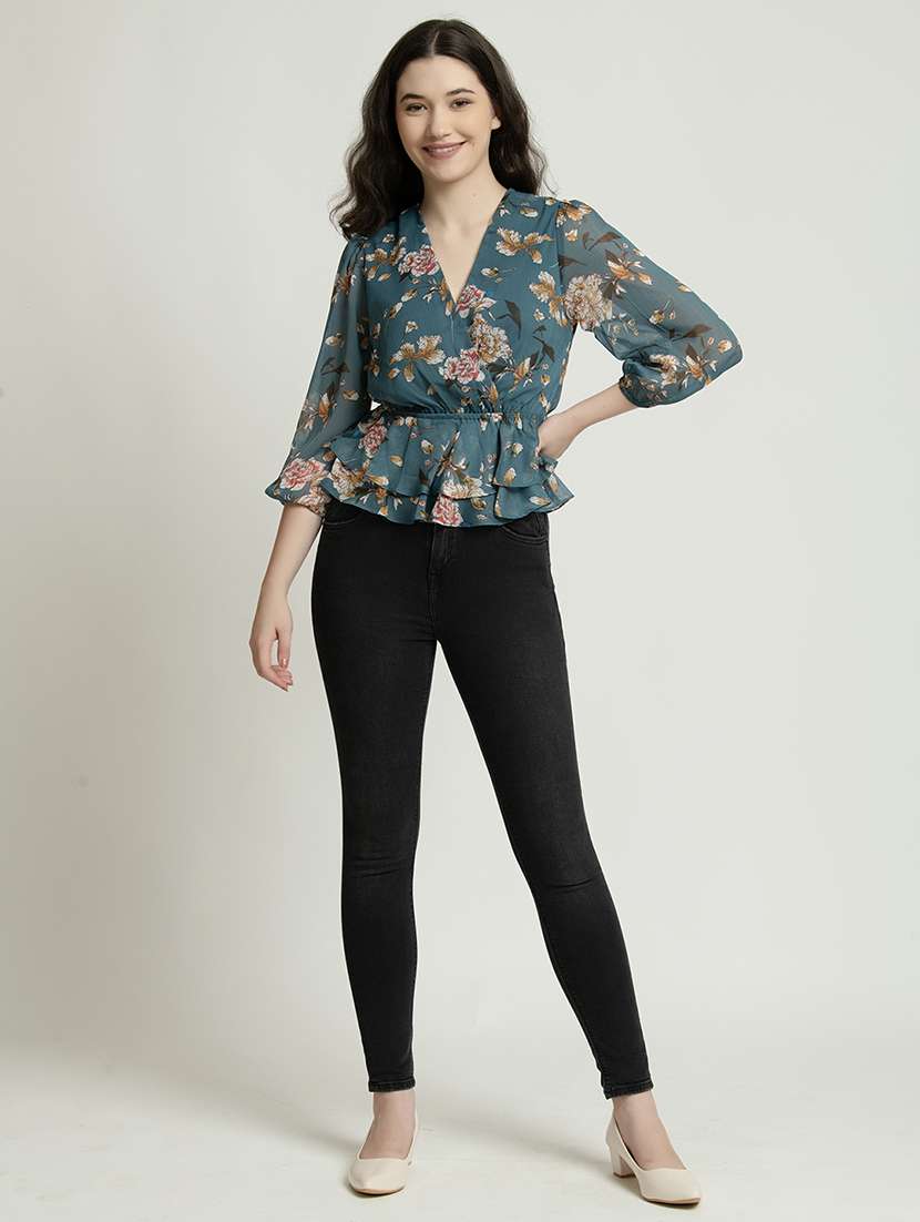 women floral v neck wrap top - 21632093 -  Standard Image - 3