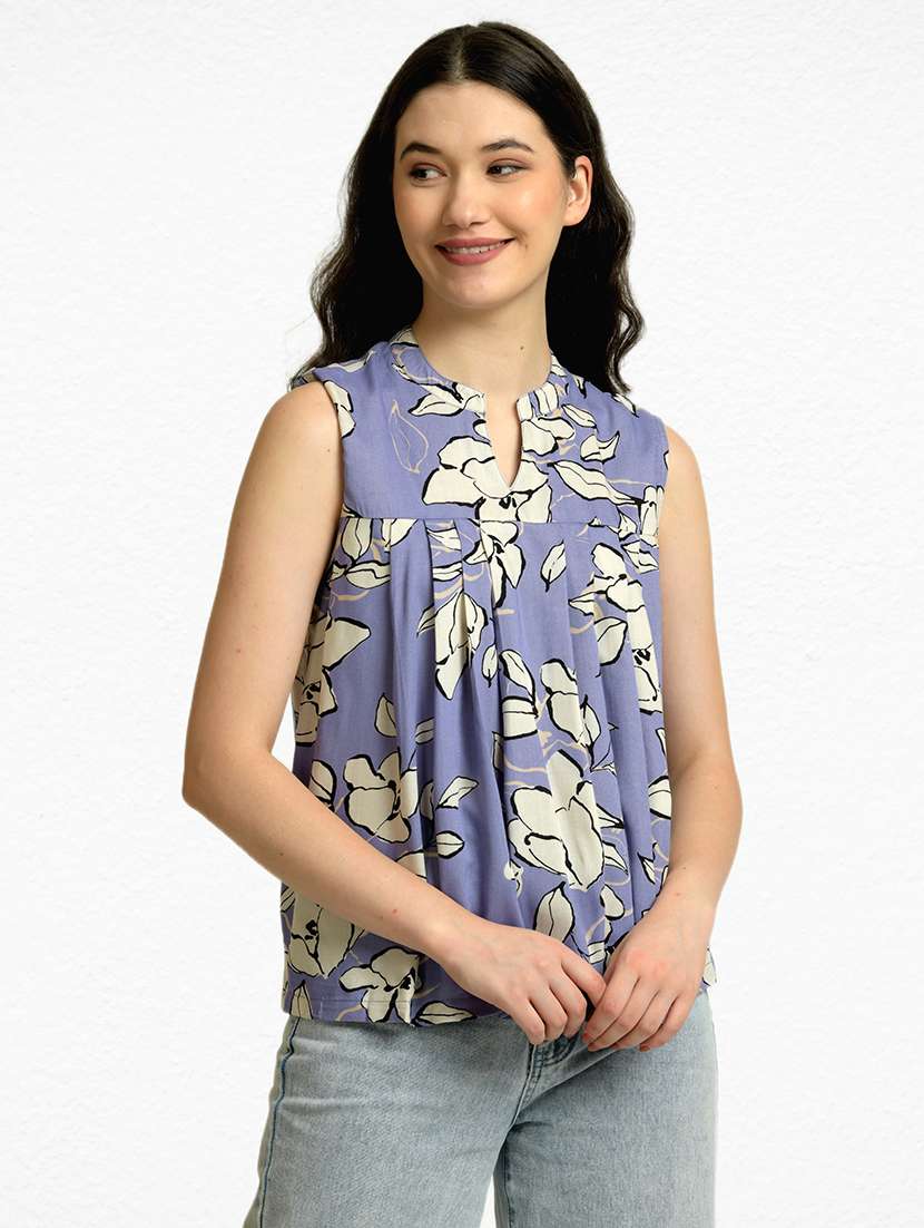 women floral print sleeveless a-line top
