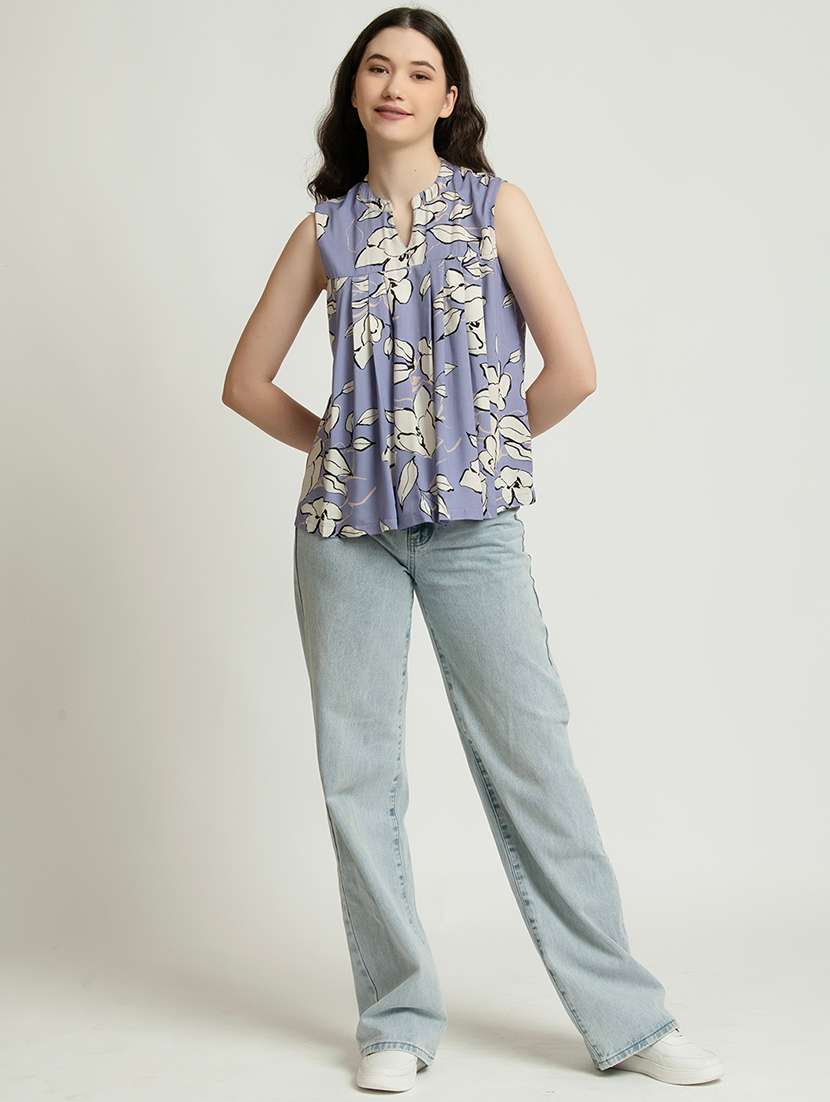 women floral print sleeveless a-line top - 21632095 -  Standard Image - 3