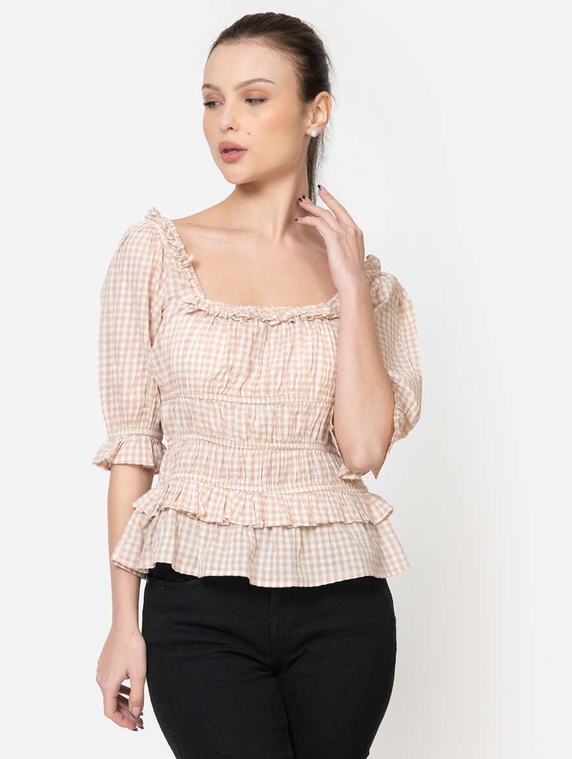 women checkered peplum top