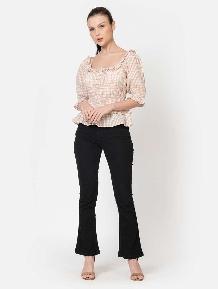 women checkered peplum top - 21632096 -  Standard Image - 3