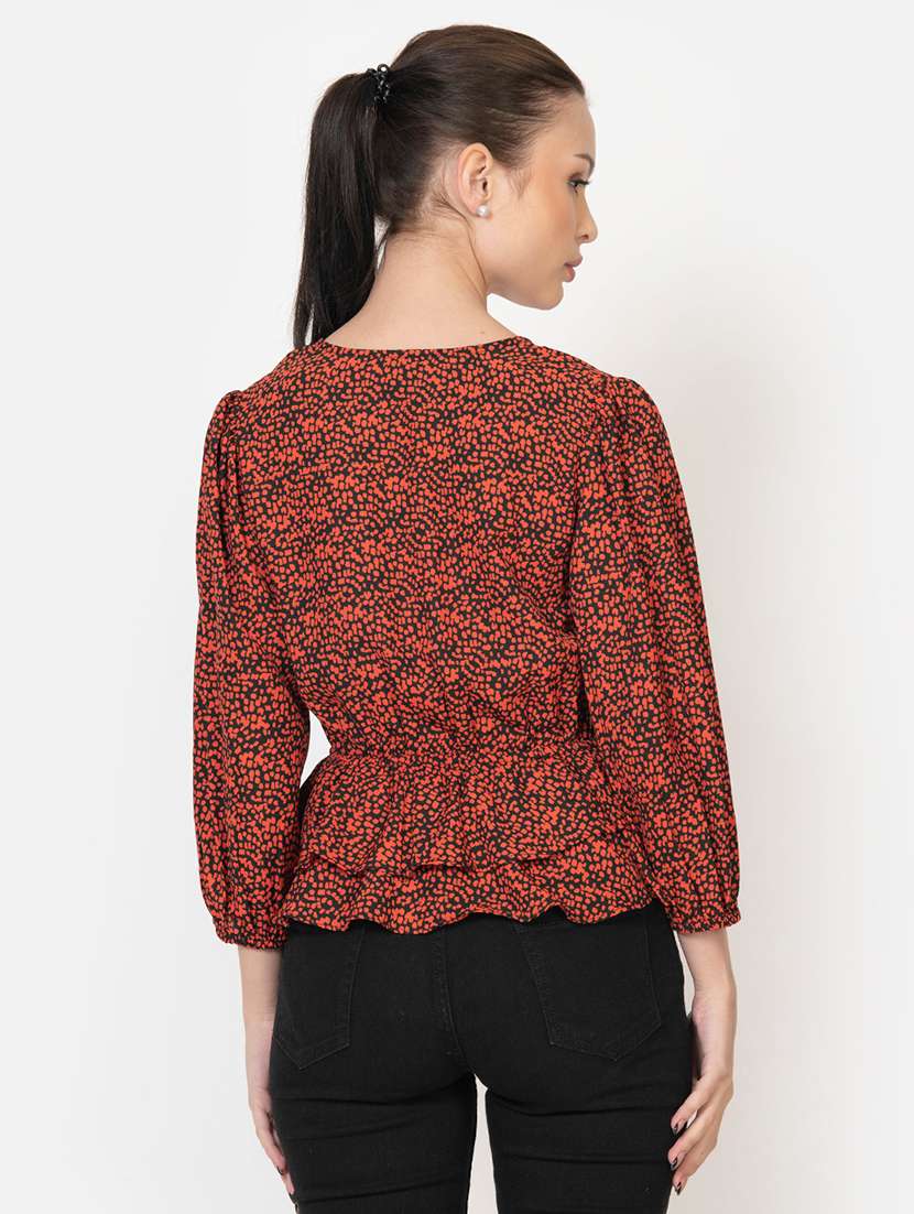 women printed puff sleeve layered top - 21632097 -  Standard Image - 3