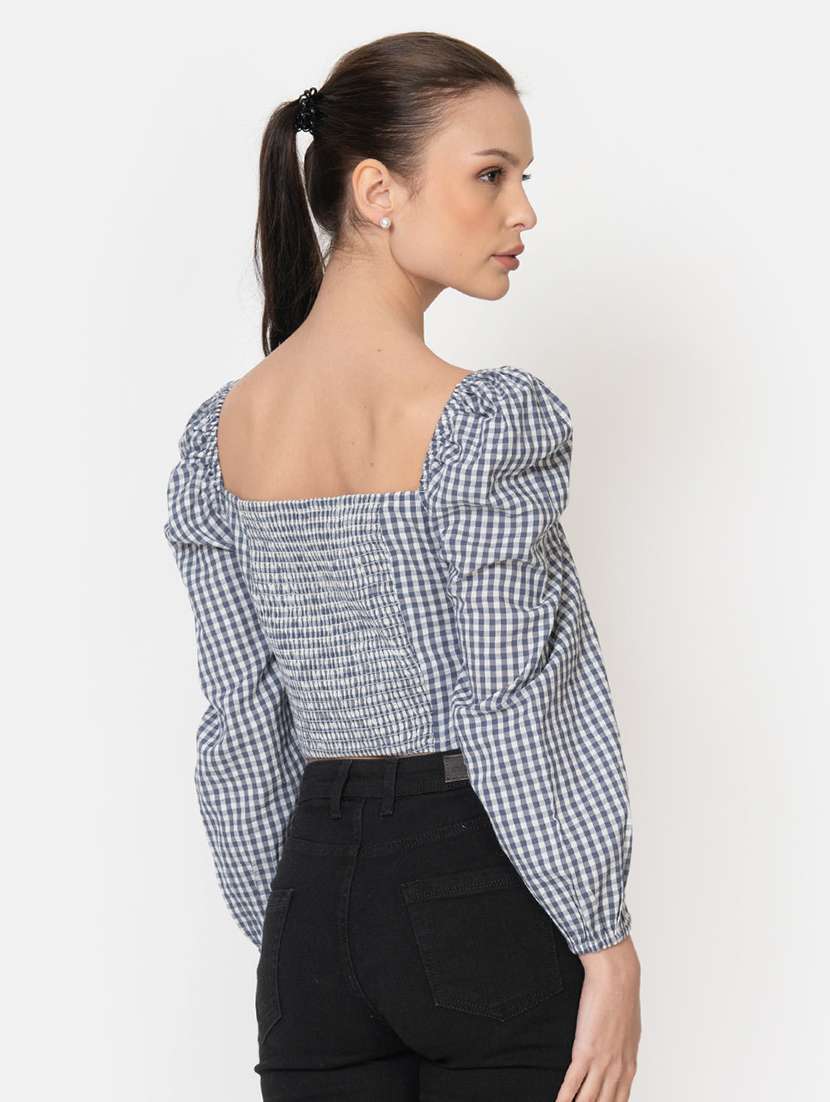 women checks square neck crop top - 21632099 -  Standard Image - 3
