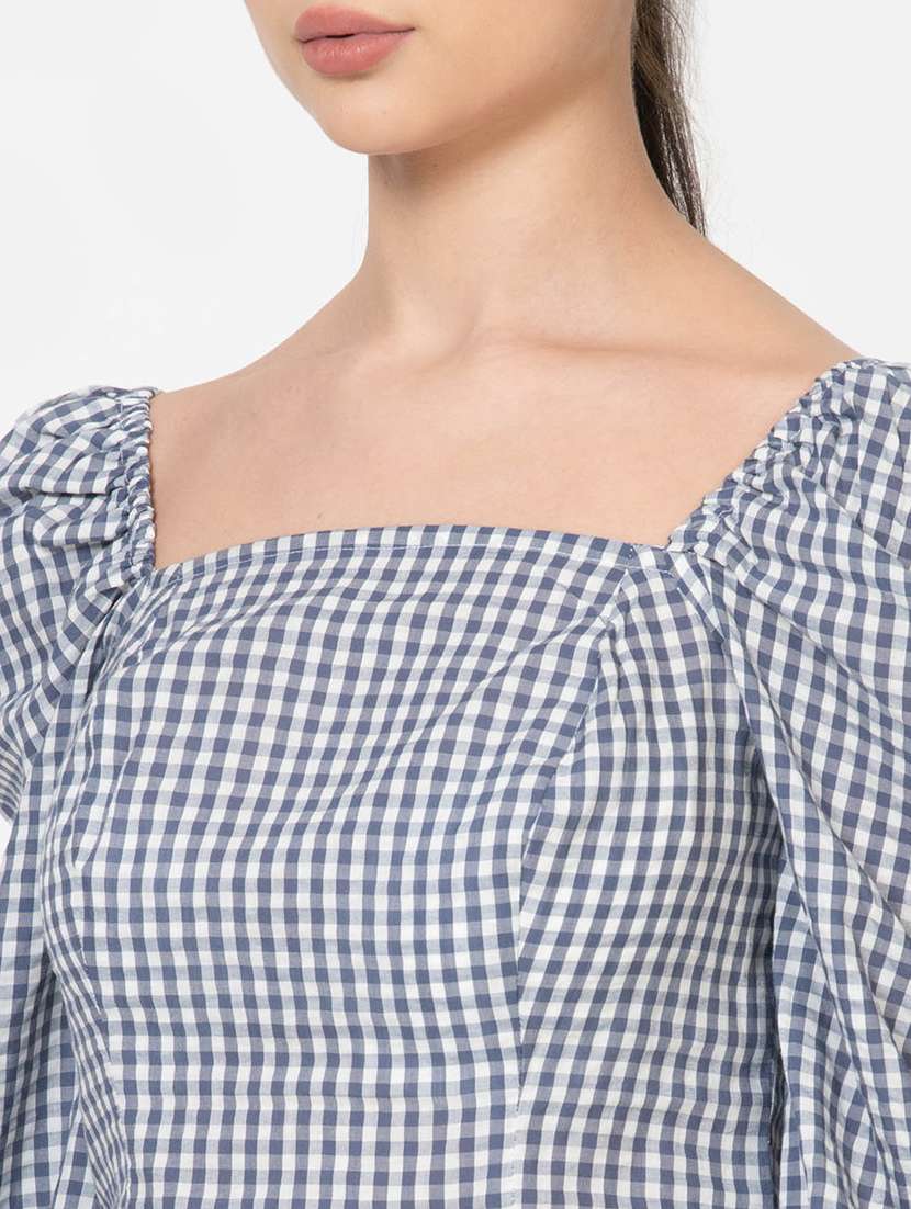 women checks square neck crop top - 21632099 -  Standard Image - 5