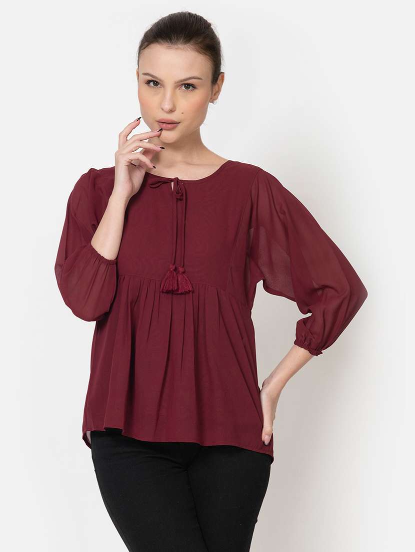 women maroon solid regular top