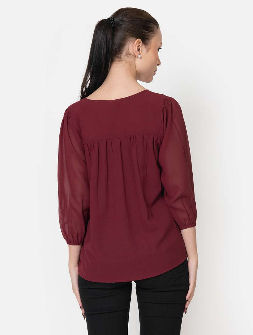 women maroon solid regular top - 21632106 -  Standard Image - 3