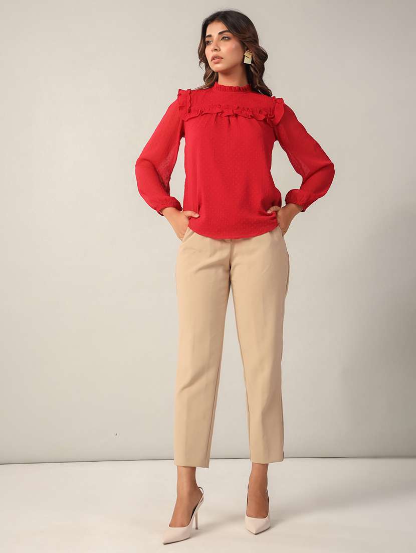 women mock neck self design regular top - 21632108 -  Standard Image - 3