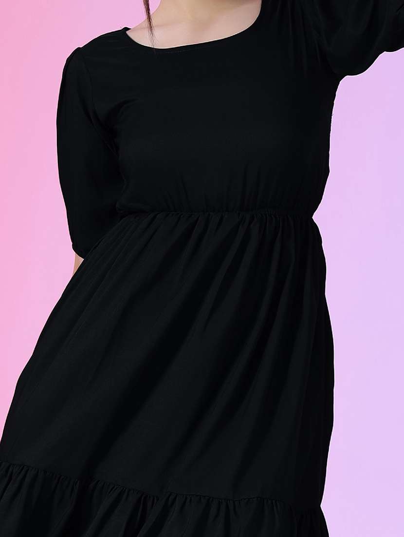 women solid puff sleeve tiered dress - 21632145 - Standard Image - 3