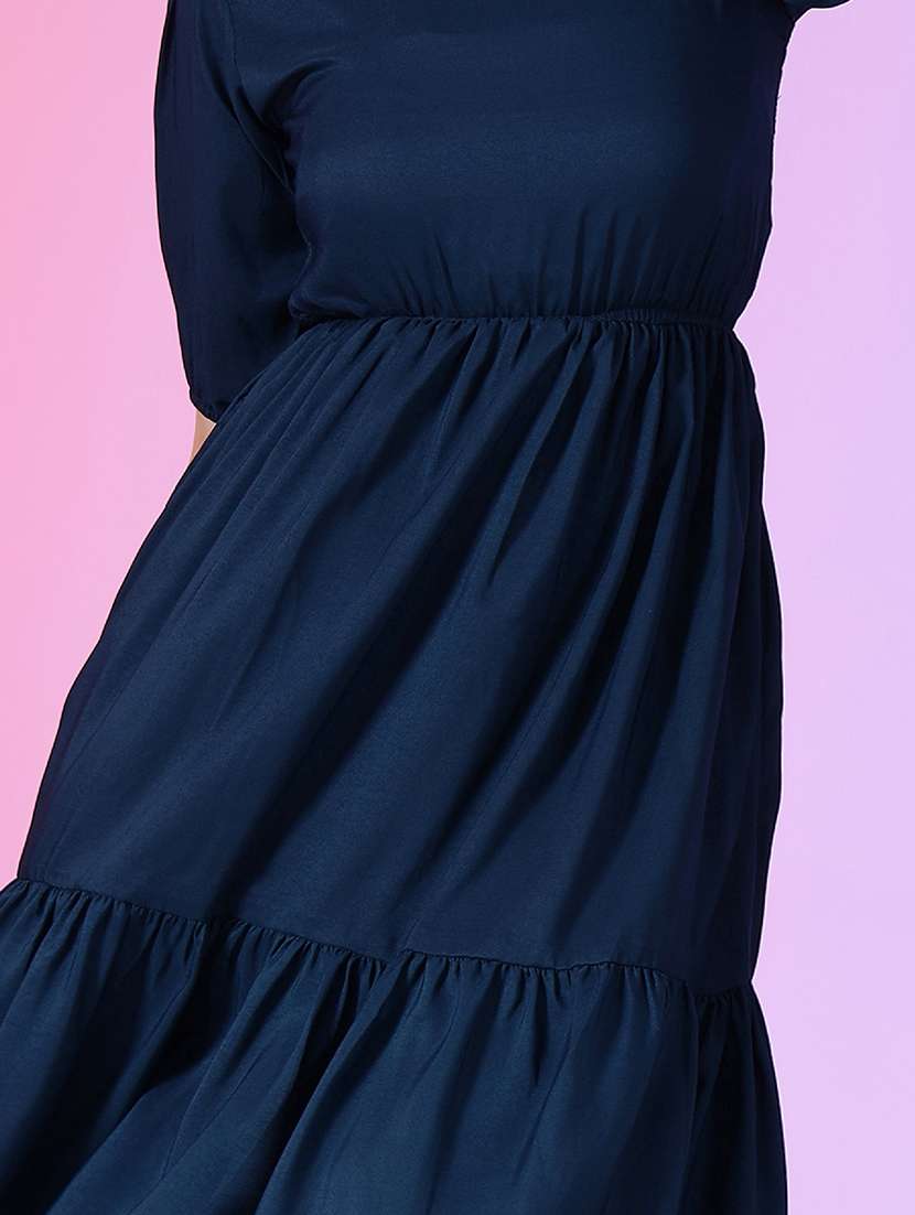 women solid puff sleeve tiered dress - 21632146 - Standard Image - 3