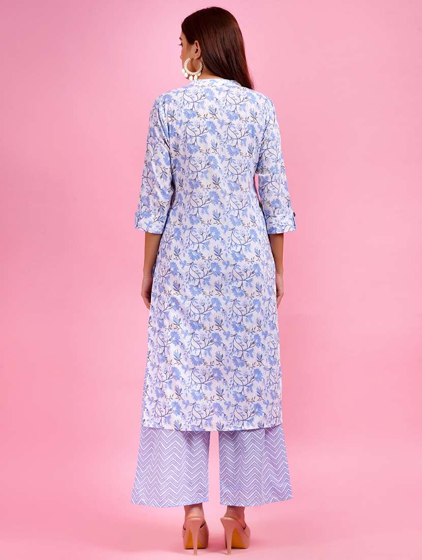 women floral mandarin neck kurta palazzo set - 21632409 - Standard Image - 3