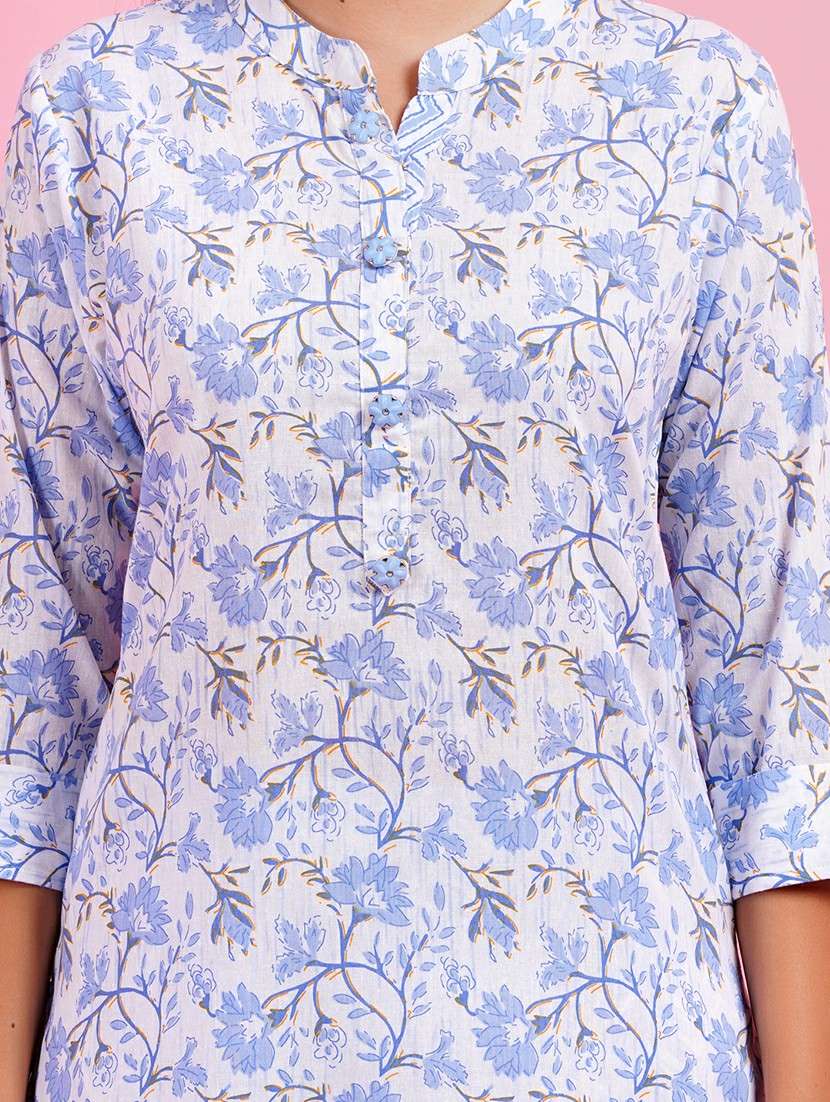 women floral mandarin neck kurta palazzo set - 21632409 - Standard Image - 5