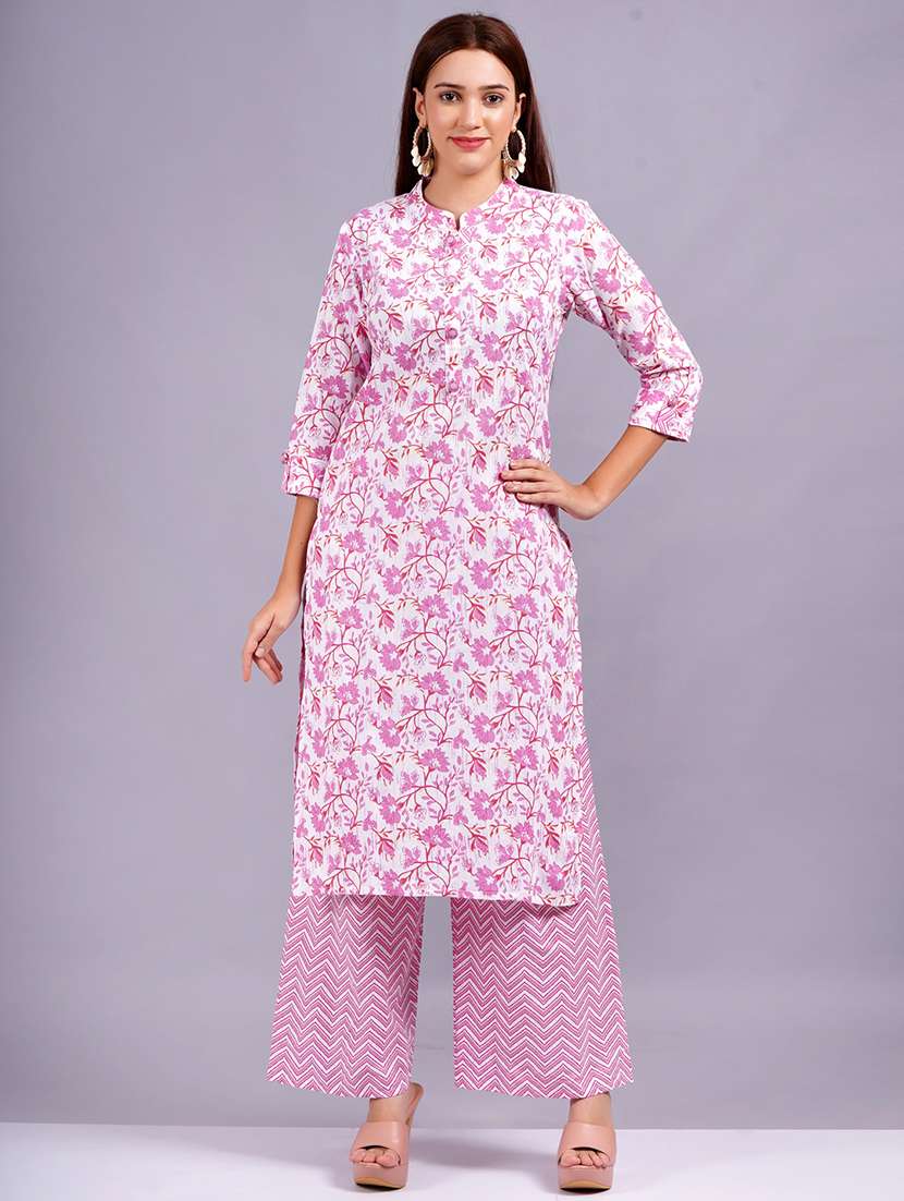 women floral mandarin neck kurta palazzo set