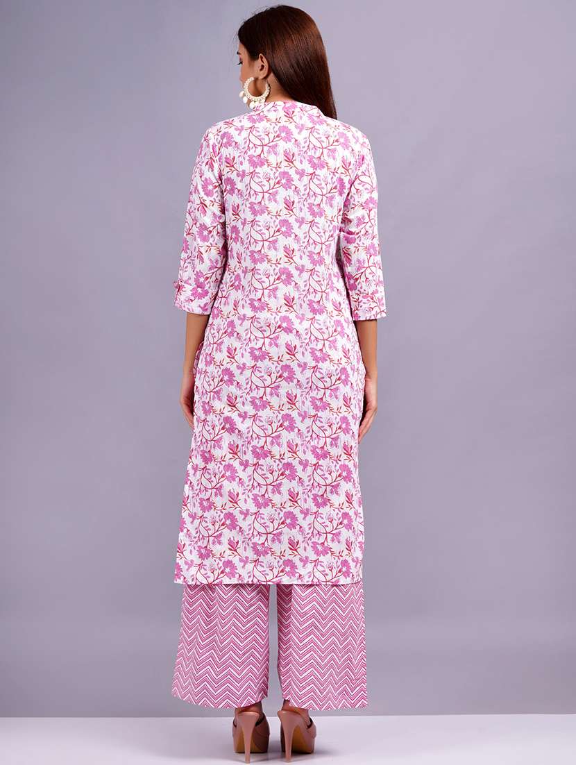 women floral mandarin neck kurta palazzo set - 21632410 - Standard Image - 3