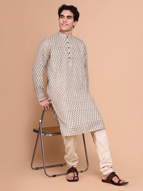 men mandarin neck kurta with trousers ethnic wear set - 21632599 -  Standard Image - 0