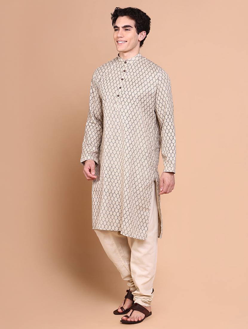 men mandarin neck kurta with trousers ethnic wear set - 21632599 - Standard Image - 3
