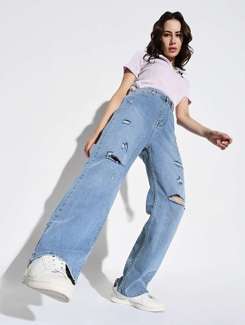 women distress mid rise denim jeans - 21632638 -  Standard Image - 5