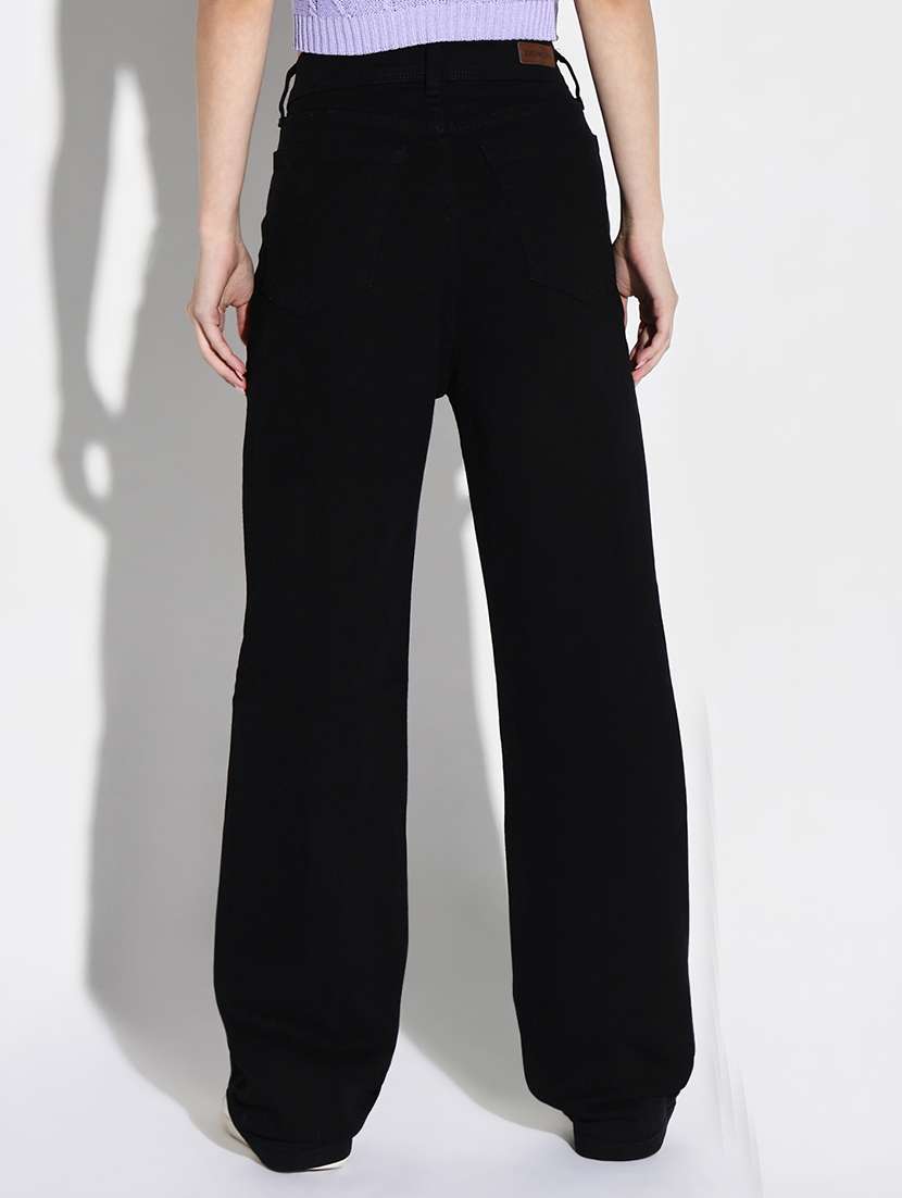 women plain wide leg denim jeans - 21632660 - Standard Image - 3