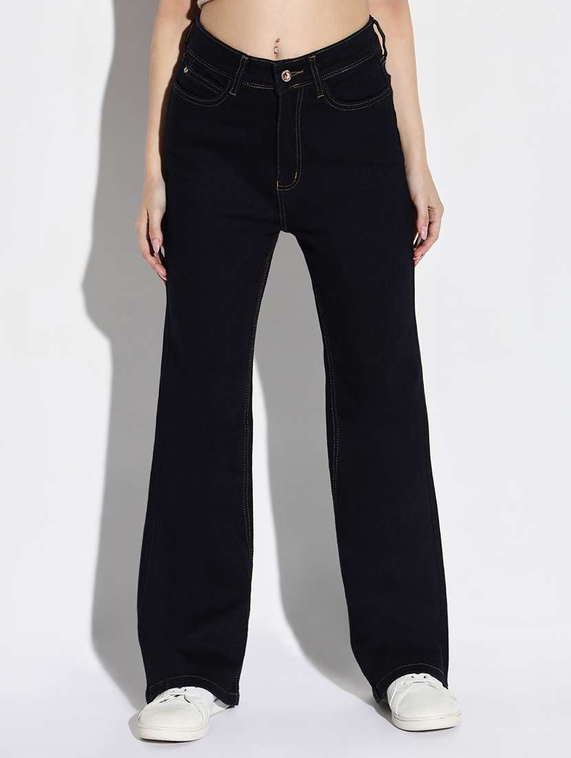 women plain high rise denim jeans
