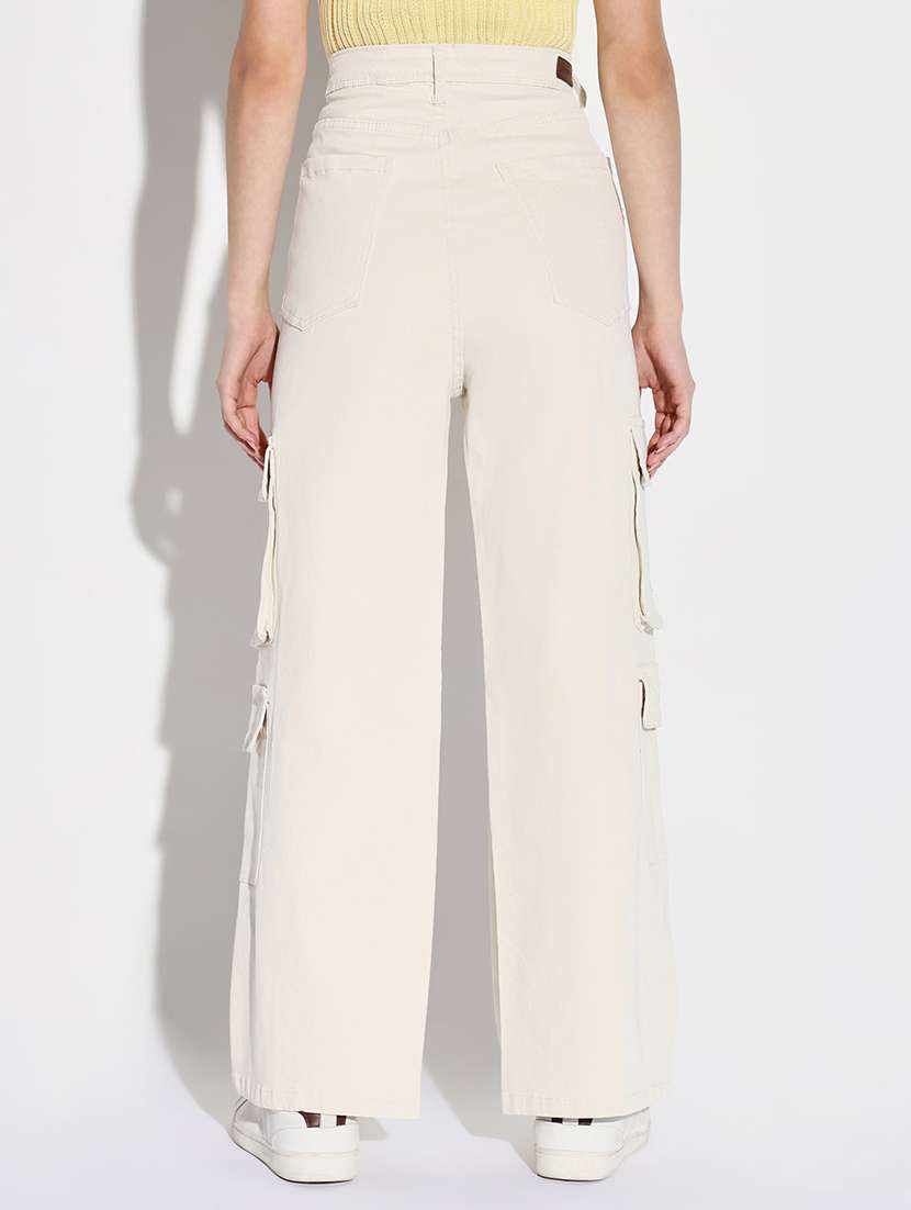 women solid high rise denim cargo - 21632666 -  Standard Image - 3