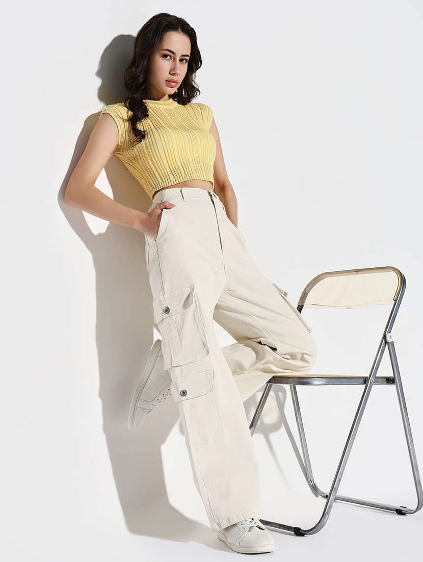 women solid high rise denim cargo - 21632666 -  Standard Image - 5