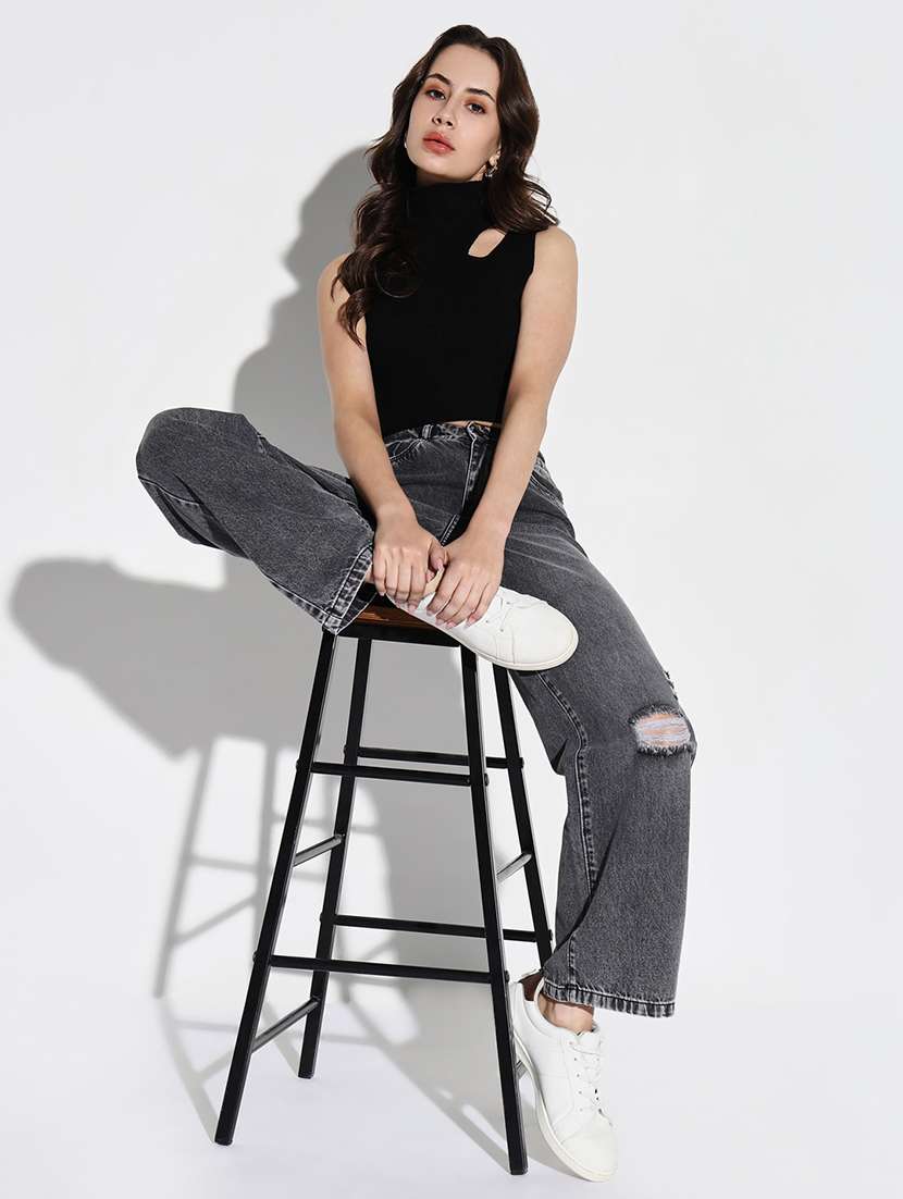 women distress mid rise denim jeans - 21632667 -  Standard Image - 5