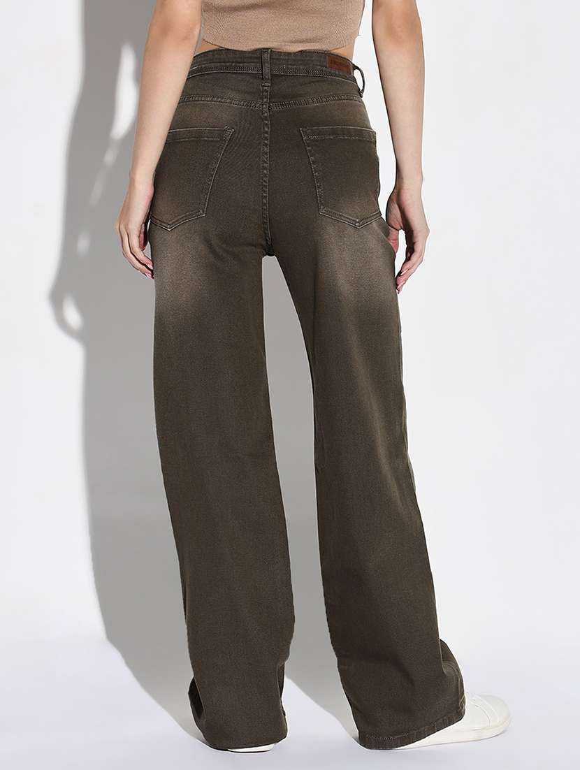 women solid high rise wide leg jean - 21632674 - Standard Image - 3