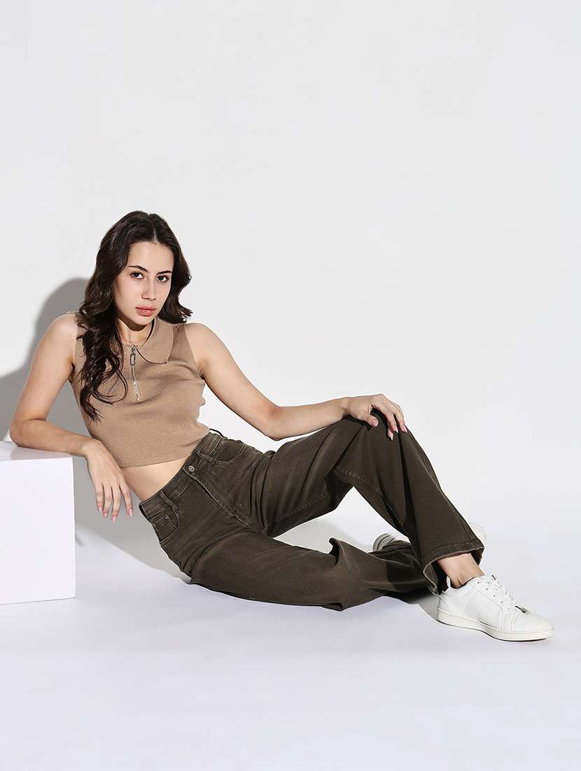 women solid high rise wide leg jean - 21632674 - Standard Image - 5