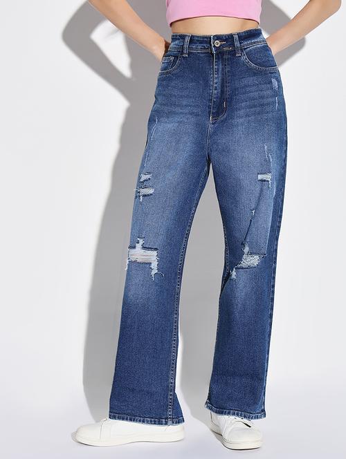 women solid high rise wide leg jean - 21632675 - Standard Image - 0
