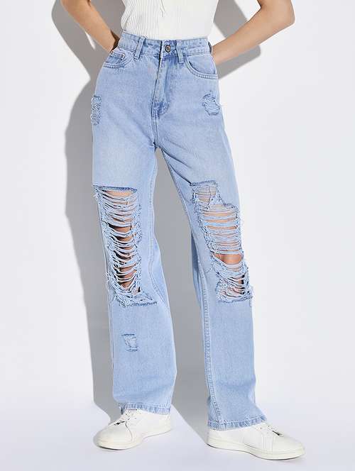 women distress mid rise denim jeans - 21632679 -  Standard Image - 0