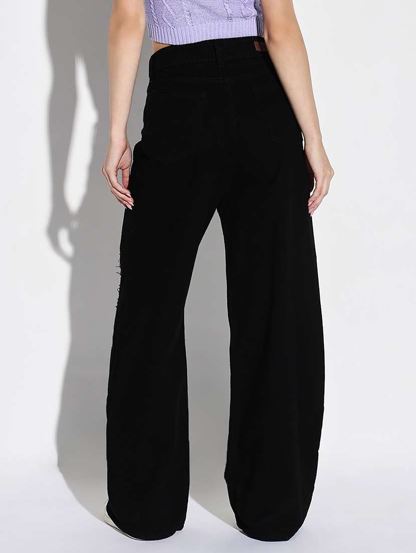 women solid high rise baggy leg jean - 21632682 -  Standard Image - 3