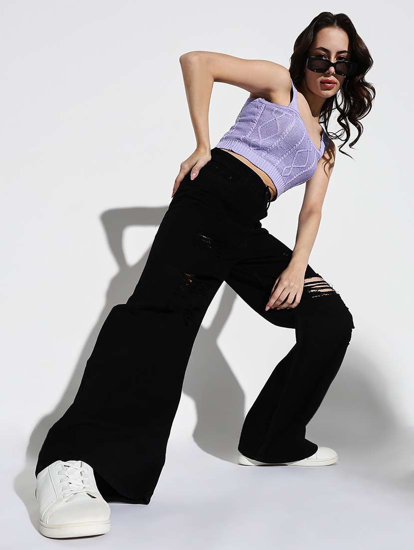 women solid high rise baggy leg jean - 21632682 -  Standard Image - 5