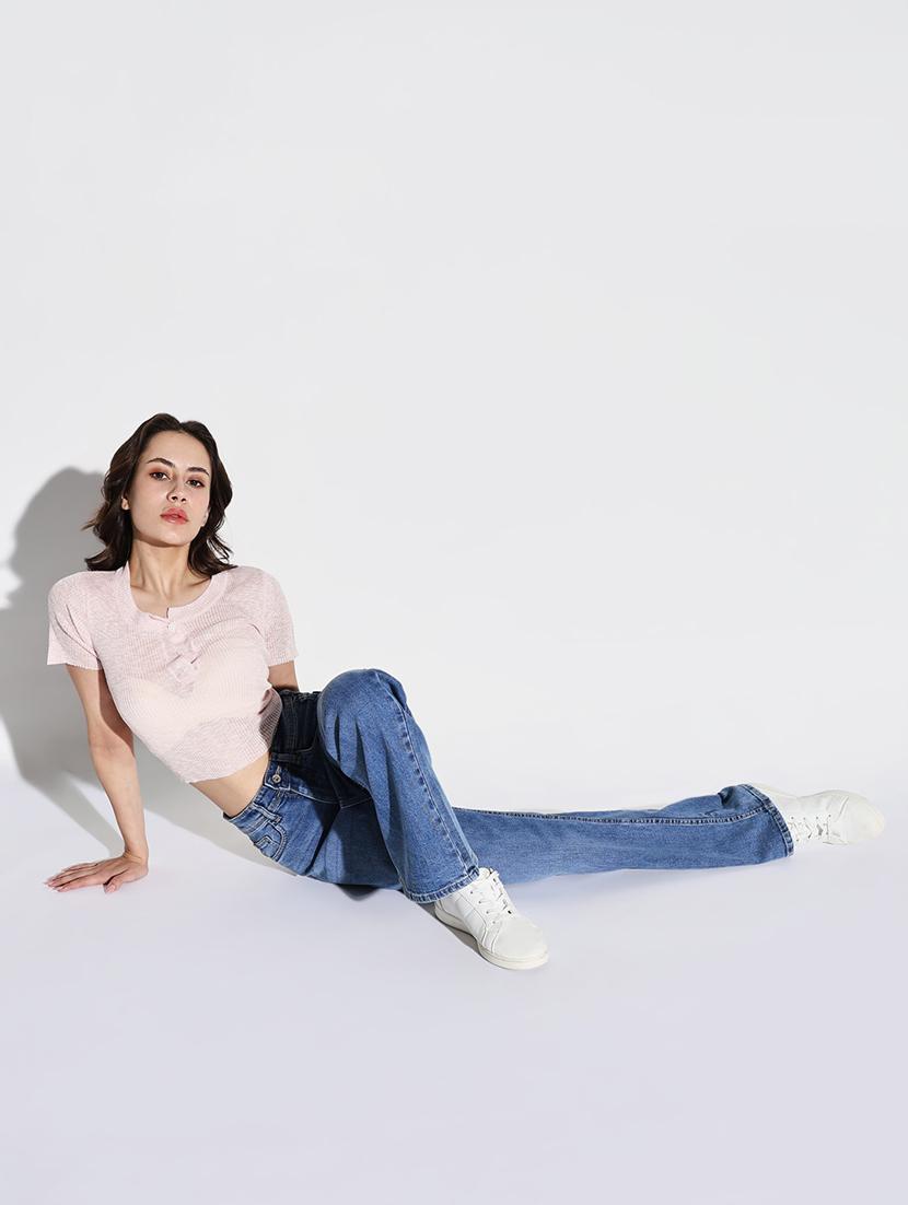 women solid high rise wide leg jean - 21632683 - Standard Image - 5