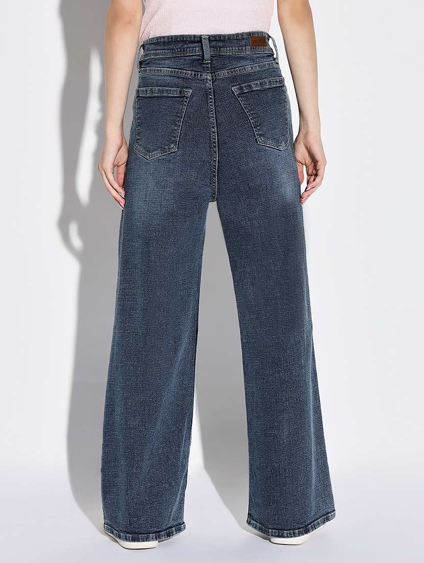 women solid high rise wide leg jean - 21632686 -  Standard Image - 3