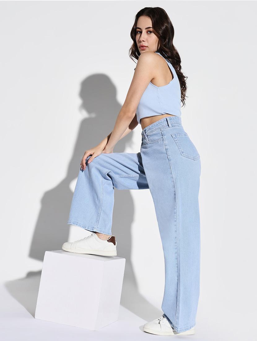 women solid high rise wide leg jean - 21632688 - Standard Image - 5
