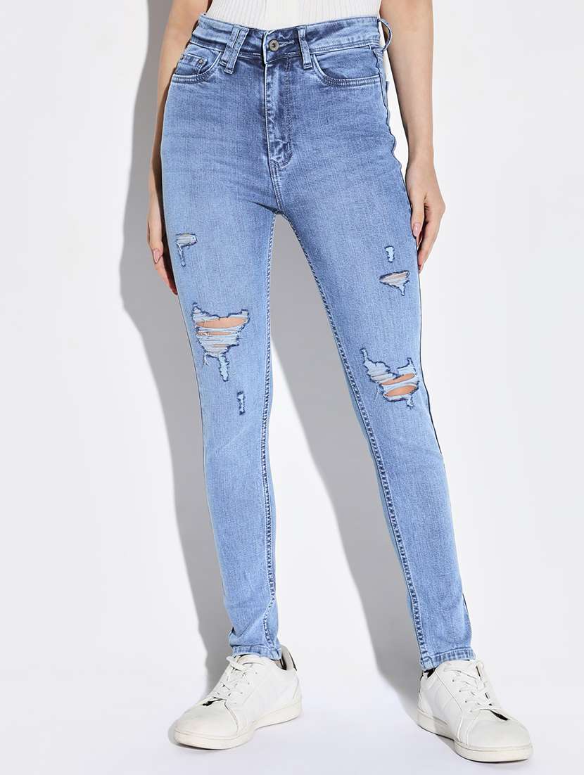 women distress mid rise denim jeans