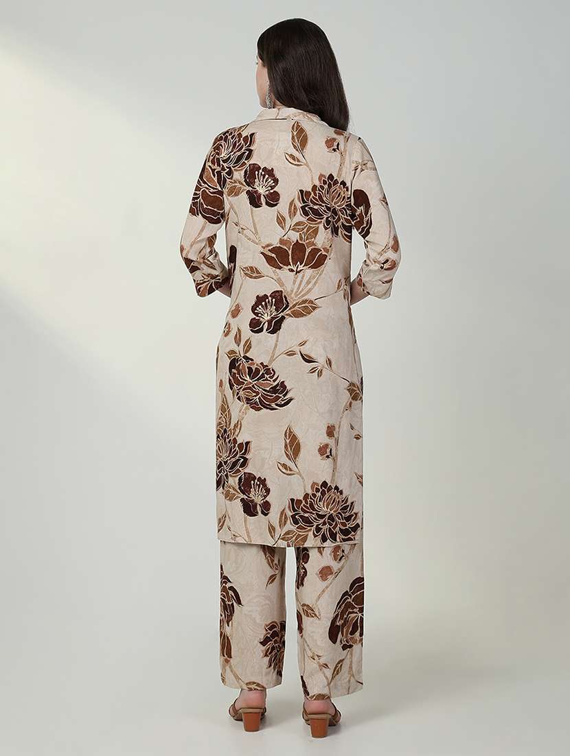 women beige floral kurta palazzo set  - 21632696 -  Standard Image - 5