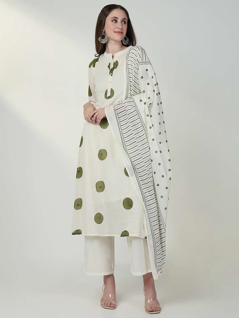 women polka dots printed kurta pant set with dupatta