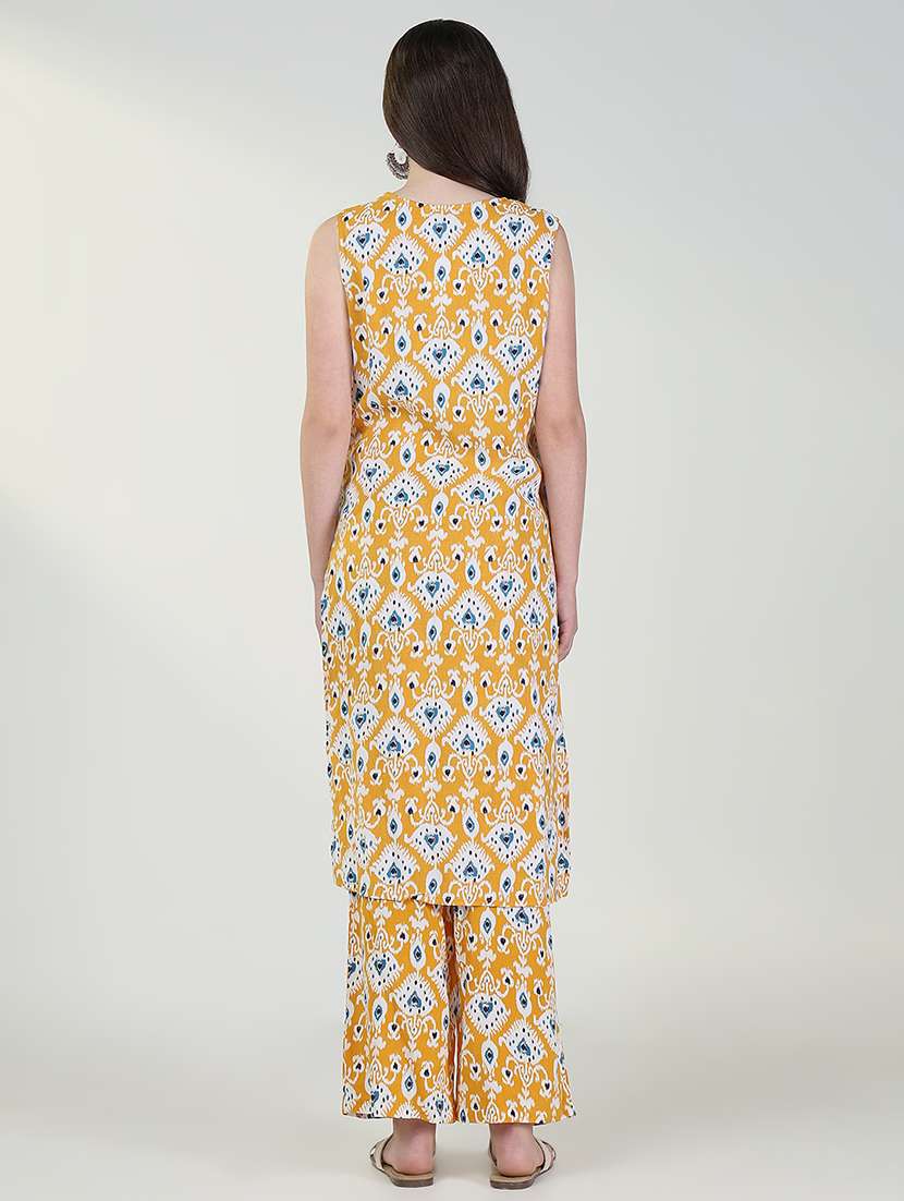 women mustard ikat printed kurta pant set - 21632709 - Standard Image - 5