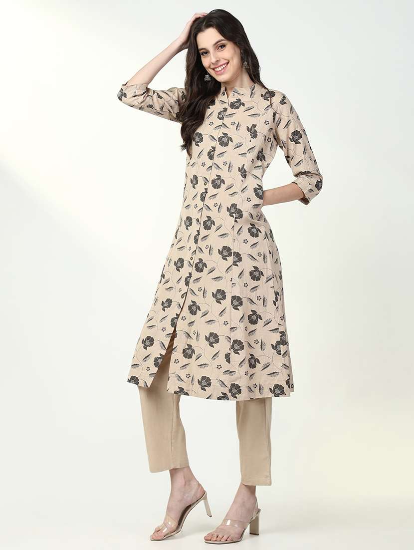 women beige floral kurta pant set - 21632716 -  Standard Image - 3
