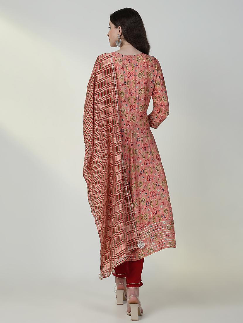 women three quarter sleeve anarkali kurta pant with dupatta set - 21632720 - Standard Image - 5