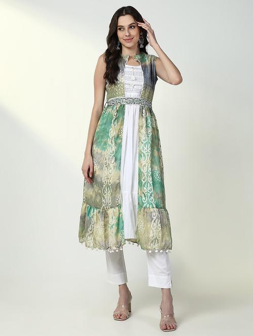 women solid sleeveles embroidered layered kurta - 21632723 - Standard Image - 0