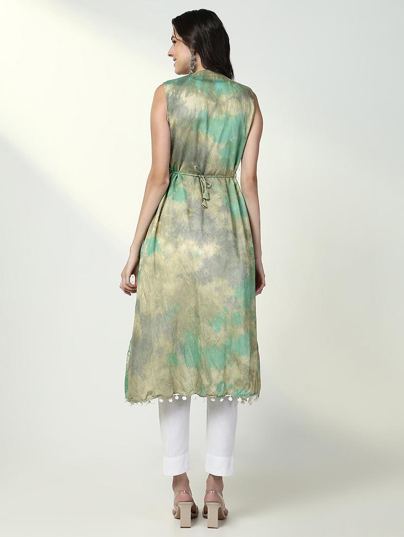 women solid sleeveles embroidered layered kurta - 21632723 - Standard Image - 5