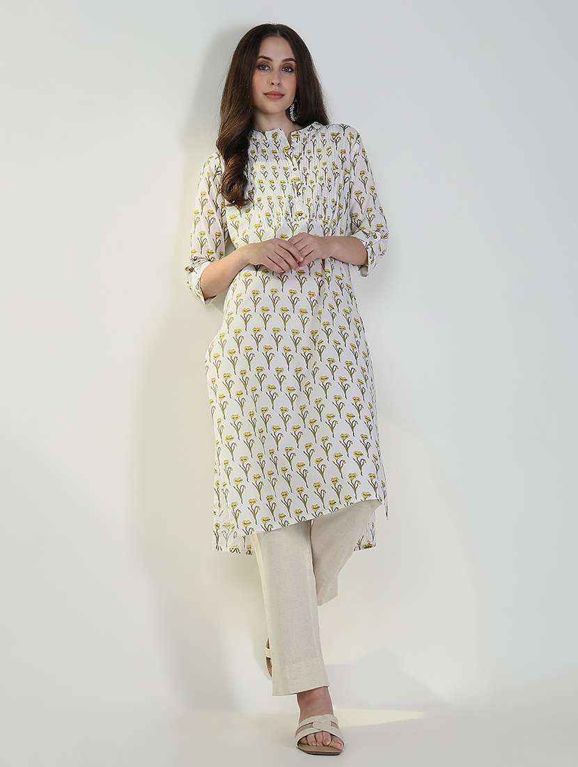women floral roll up sleeve straight kurta - 21632725 -  Standard Image - 3
